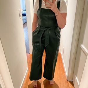 Olive Green faux leather Anthropologie jumpsuit